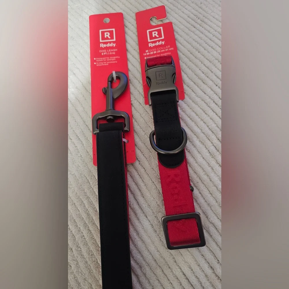 Reddy Jacquard Dog Collar & Matching Leash (M) Red